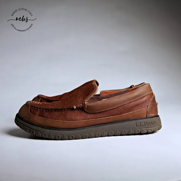 EUC LL Bean All Week Leather Slip Ons w/ Shearling Insole in Brown Men Size 9