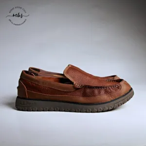 EUC LL Bean All Week Leather Slip Ons w/ Shearling Insole in Brown Men Size 9