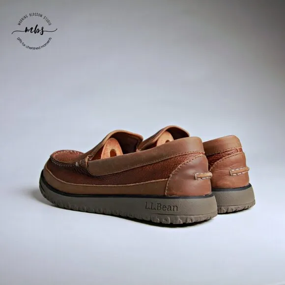 EUC LL Bean All Week Leather Slip Ons w/ Shearling Insole in Brown Men Size 9