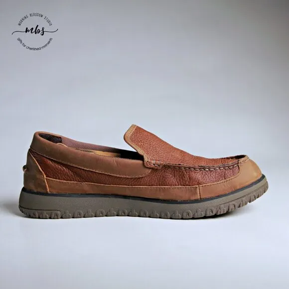 EUC LL Bean All Week Leather Slip Ons w/ Shearling Insole in Brown Men Size 9