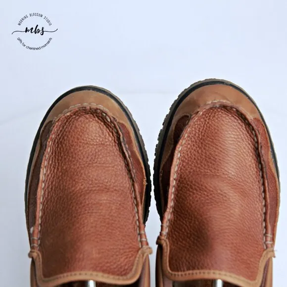 EUC LL Bean All Week Leather Slip Ons w/ Shearling Insole in Brown Men Size 9