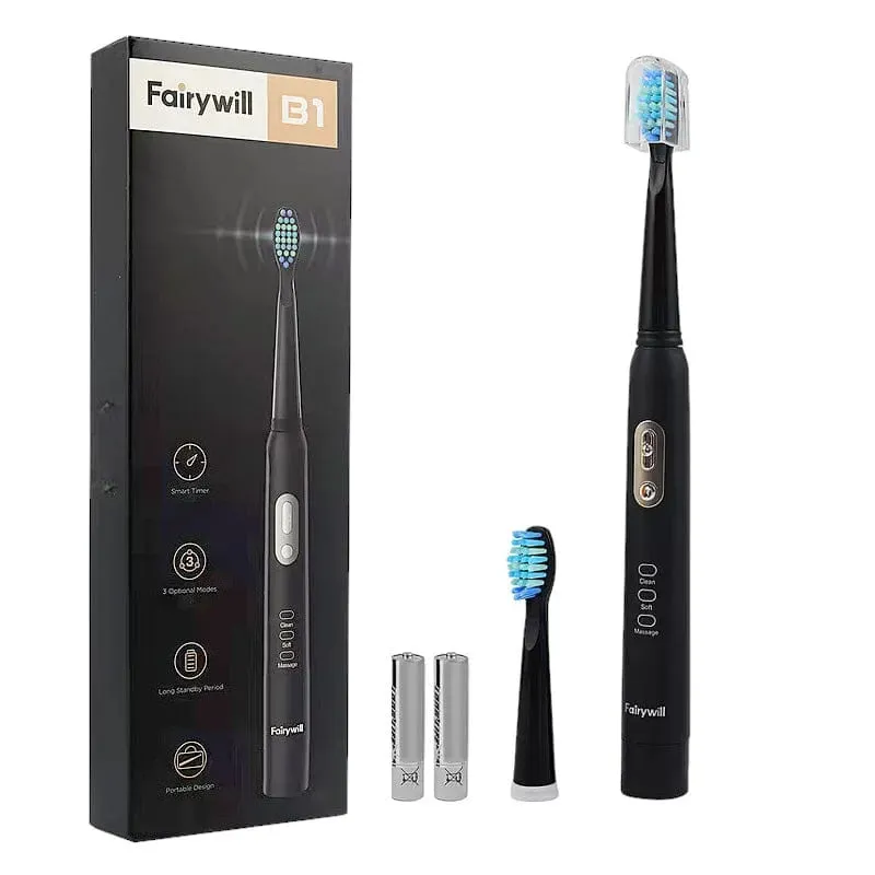 Fairywill B1 Sonic Electric Toothbrush | Battery Operated with 3 Modes and 2 Brush Heads