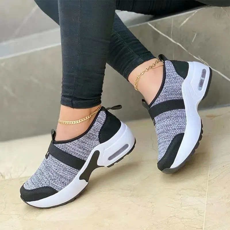 Flying Woven Elastic And Velcro Decoration Casual Sneakers