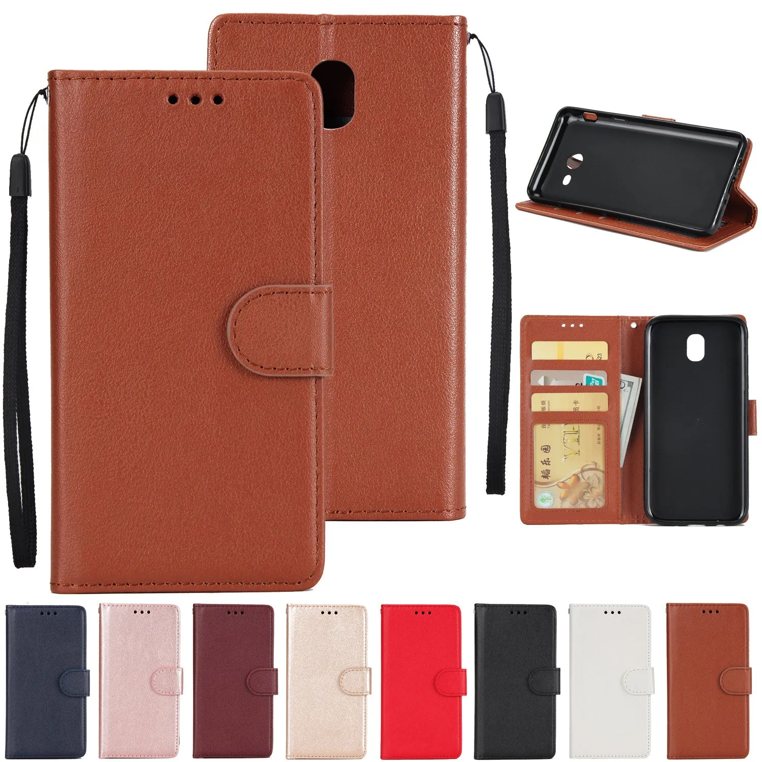 For Samsung J7 2017 European Edition/J730/J7 PRO PU Leather Protective Phone Case with 3 Card Position wine red