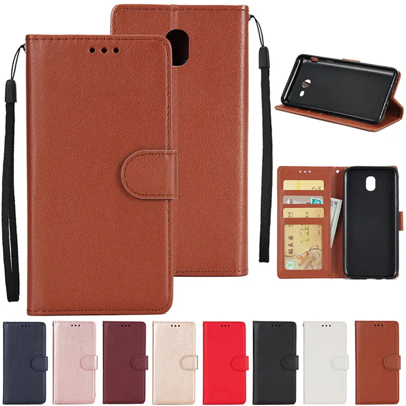 For Samsung J7 2017 European Edition/J730/J7 PRO PU Leather Protective Phone Case with 3 Card Position wine red