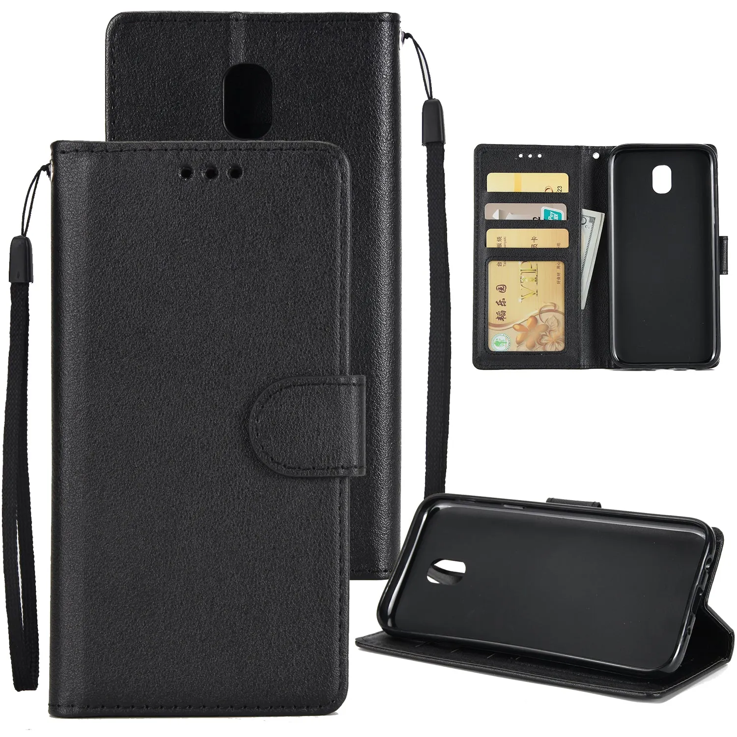For Samsung J7 2017 European Edition/J730/J7 PRO PU Leather Protective Phone Case with 3 Card Position wine red