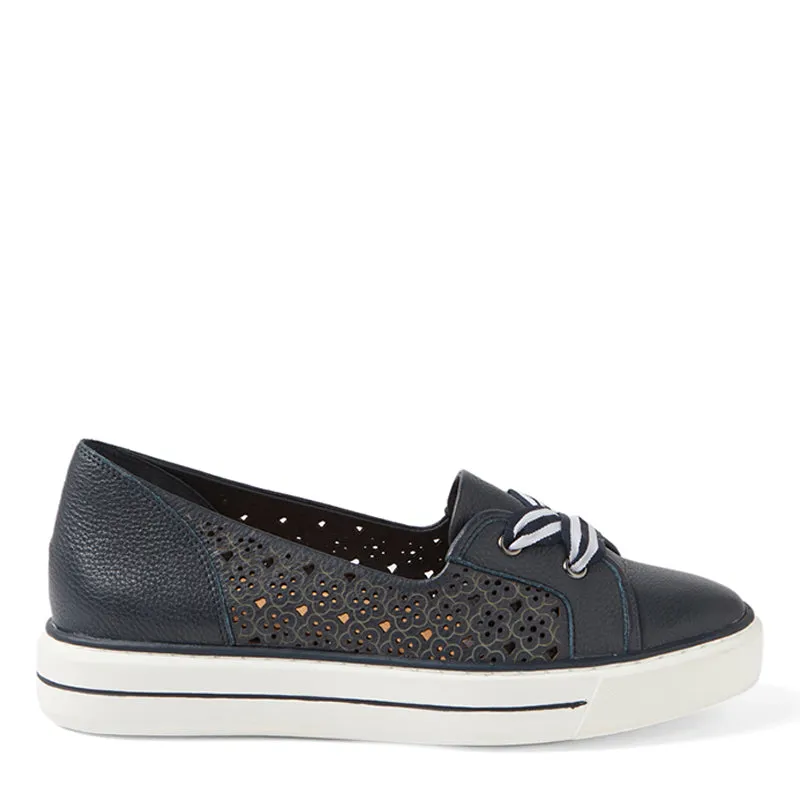 KENJI W - NAVY TUMBLE LEATHER