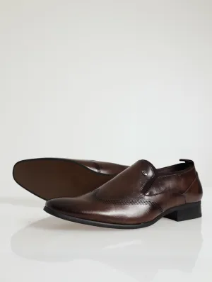 Lazer Punched Wing Detail Slip On - Brown