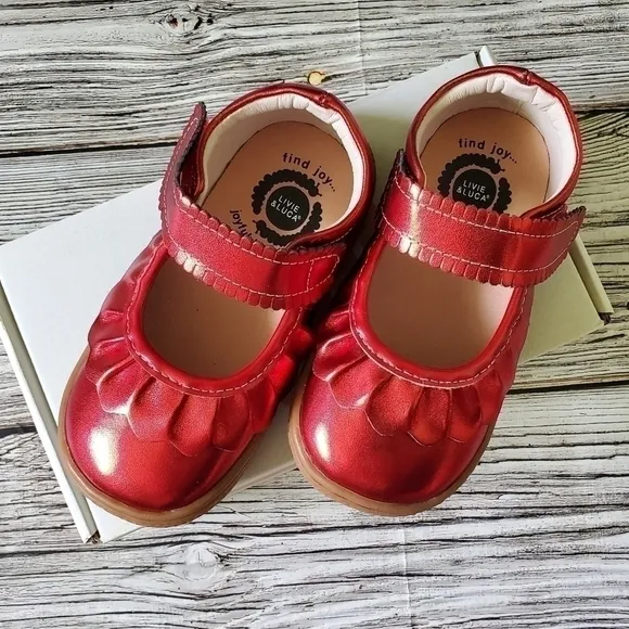 Livie and Luca Ruche Mary Jane Shoes Metallic Red NIB Limited Edition