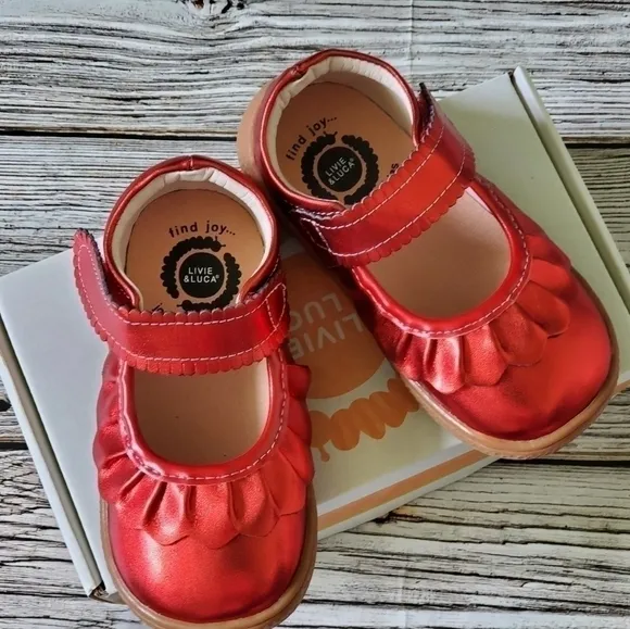 Livie and Luca Ruche Mary Jane Shoes Metallic Red NIB Limited Edition