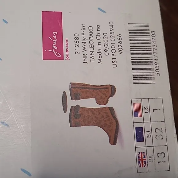 New in box! Joules Girls size 1 Leopard print classic rain boot molly welly