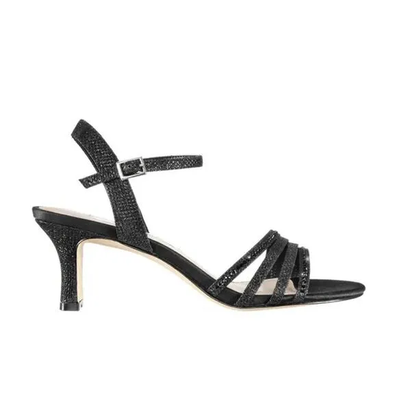 NINA NELENA BLACK TEXTURED METALLIC LOW-HEEL DRESS SANDAL Size 7
