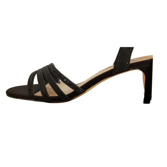 NINA NELENA BLACK TEXTURED METALLIC LOW-HEEL DRESS SANDAL Size 7