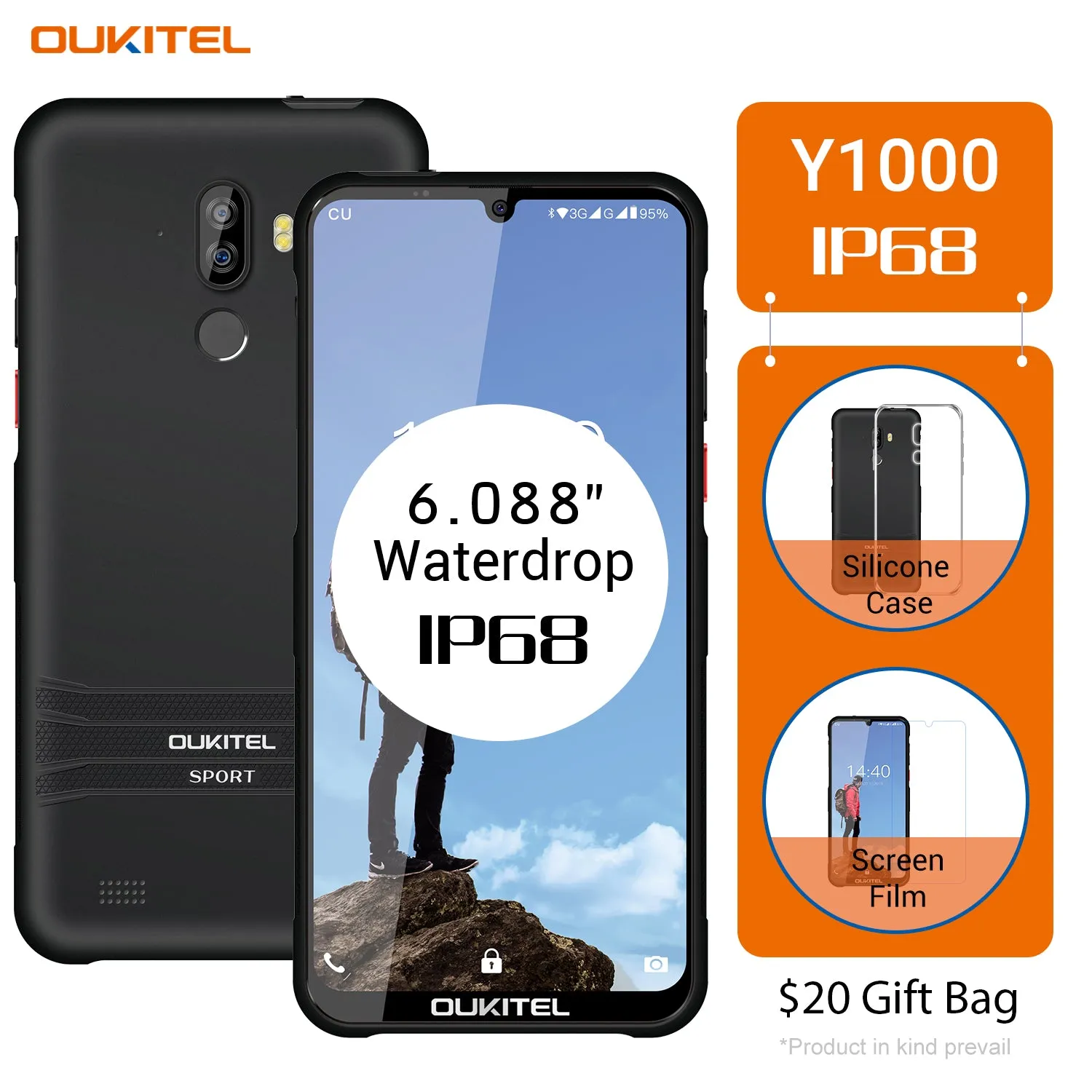 OUKITEL Y1000  6.1inch Waterdrop Display Mobile Phone 8MP 5MP 2G 32G Dual SIM 4 Core Android Phone Black