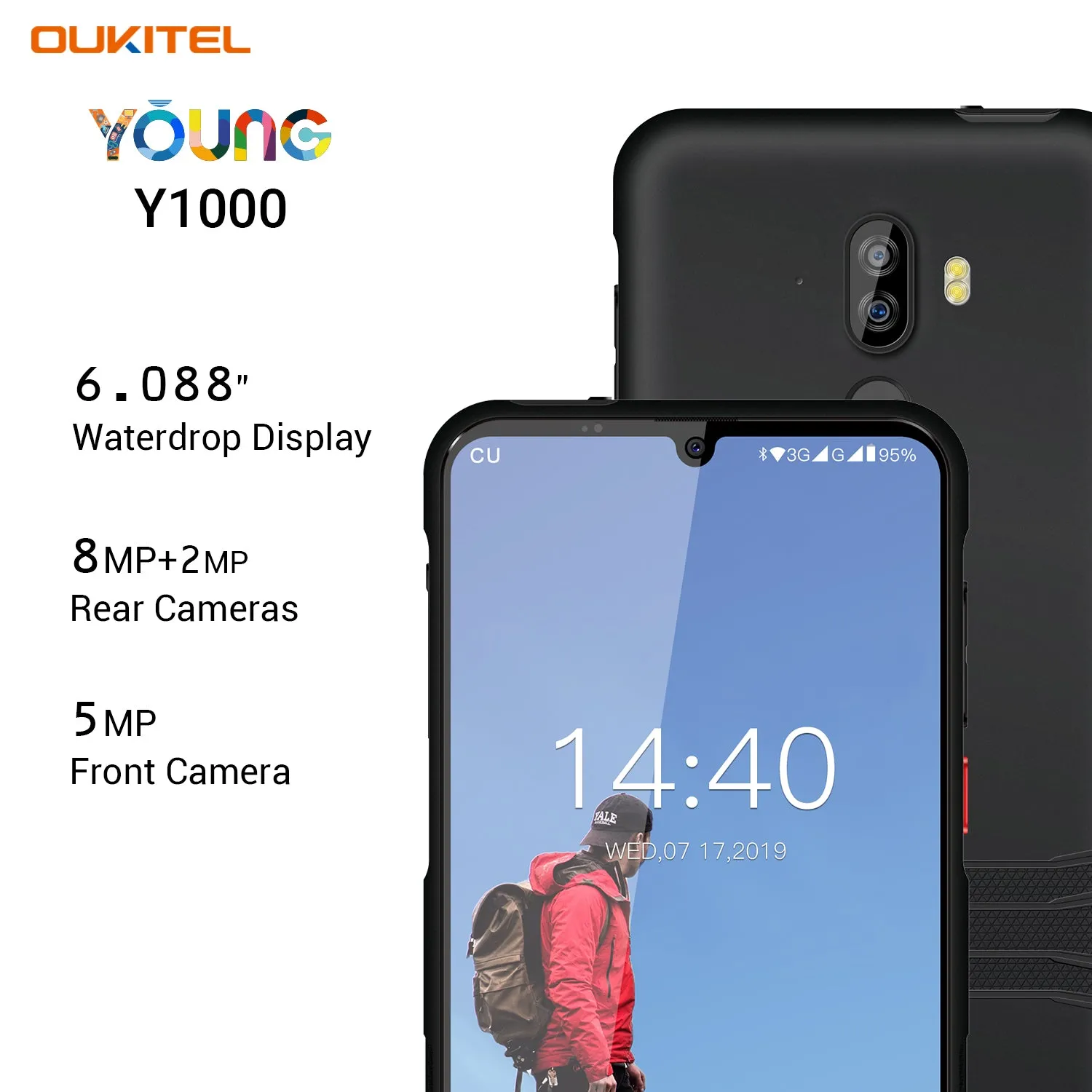 OUKITEL Y1000  6.1inch Waterdrop Display Mobile Phone 8MP 5MP 2G 32G Dual SIM 4 Core Android Phone Black
