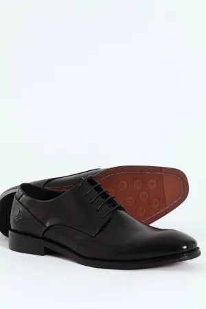 Panelled Gibson Lace Up Derby Shoe - Black