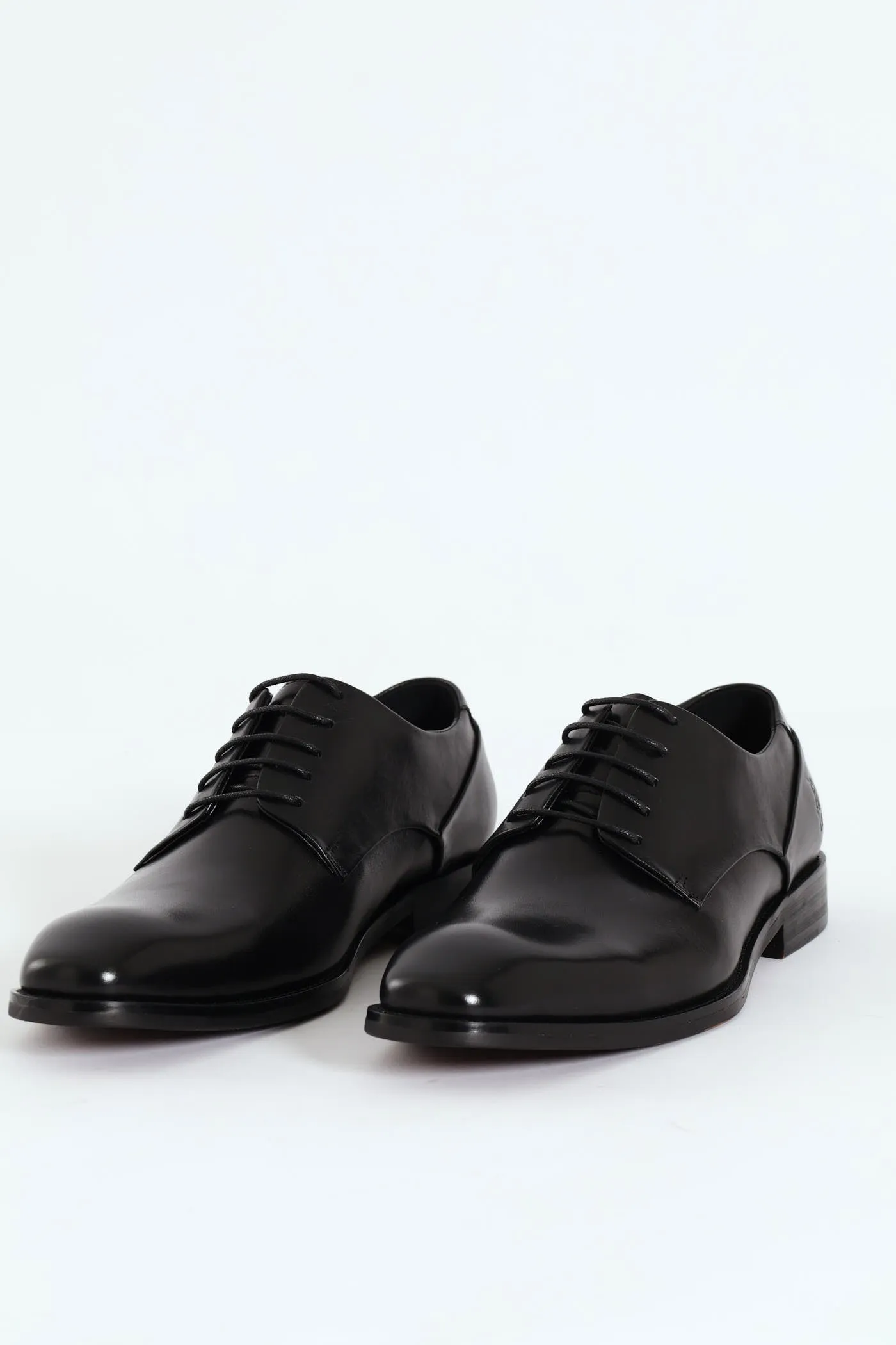 Panelled Gibson Lace Up Derby Shoe - Black
