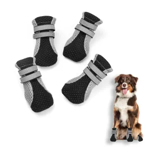 Protective Rain Boots 4pcs Black Anti Slip Sock Waterproof Dog Shoes Medium Size