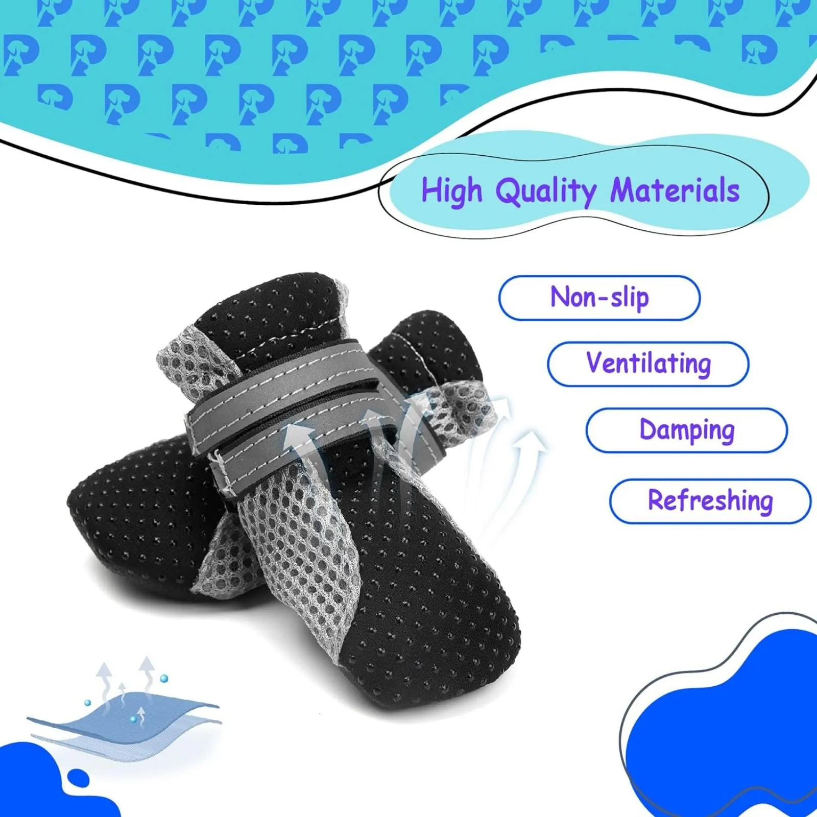 Protective Rain Boots 4pcs Black Anti Slip Sock Waterproof Dog Shoes Medium Size