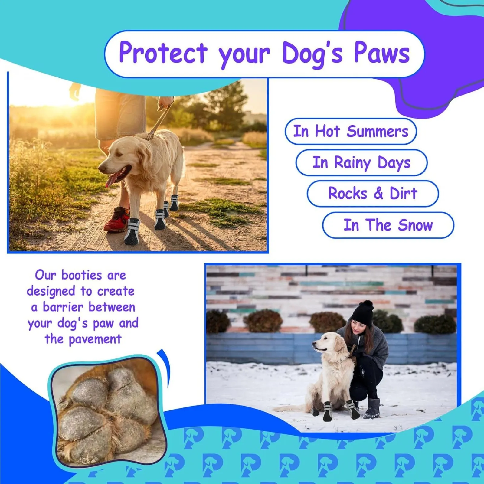 Protective Rain Boots 4pcs Black Anti Slip Sock Waterproof Dog Shoes Medium Size