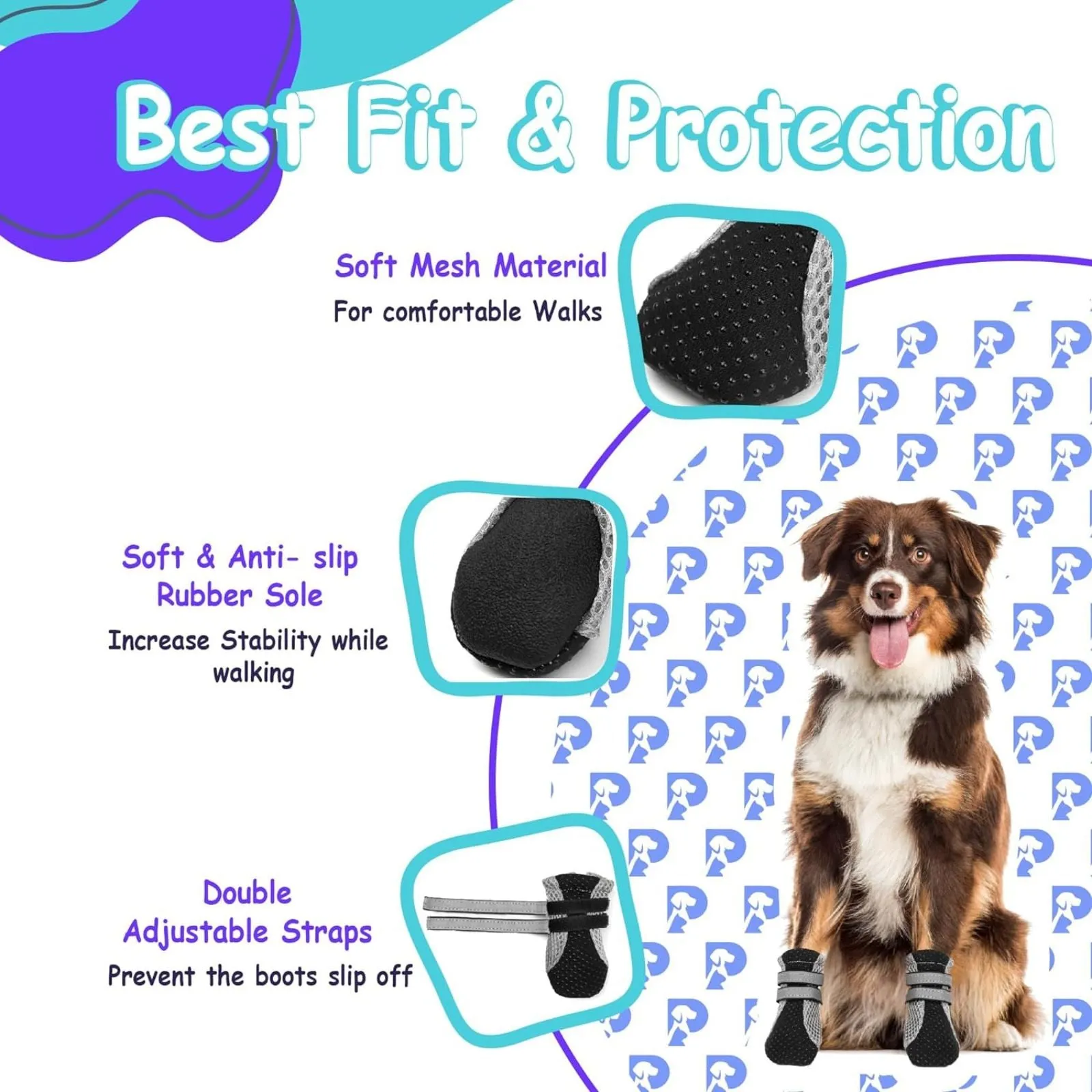 Protective Rain Boots 4pcs Black Anti Slip Sock Waterproof Dog Shoes Medium Size