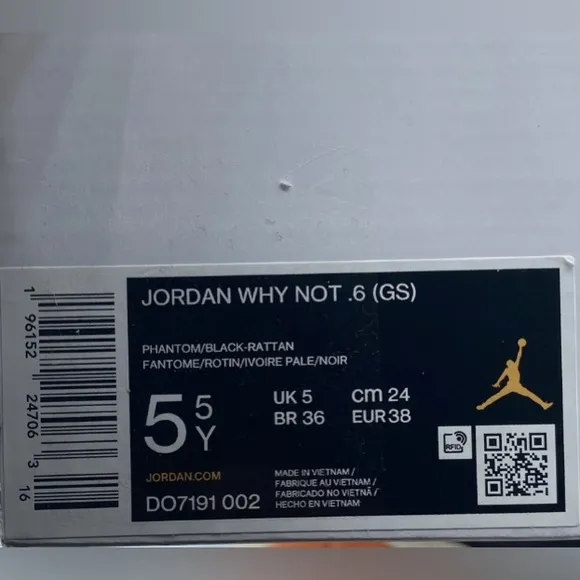 Size 5.5Y - Jordan Why Not .6 (GS) Rattan DO7189-002 Kids Shoes