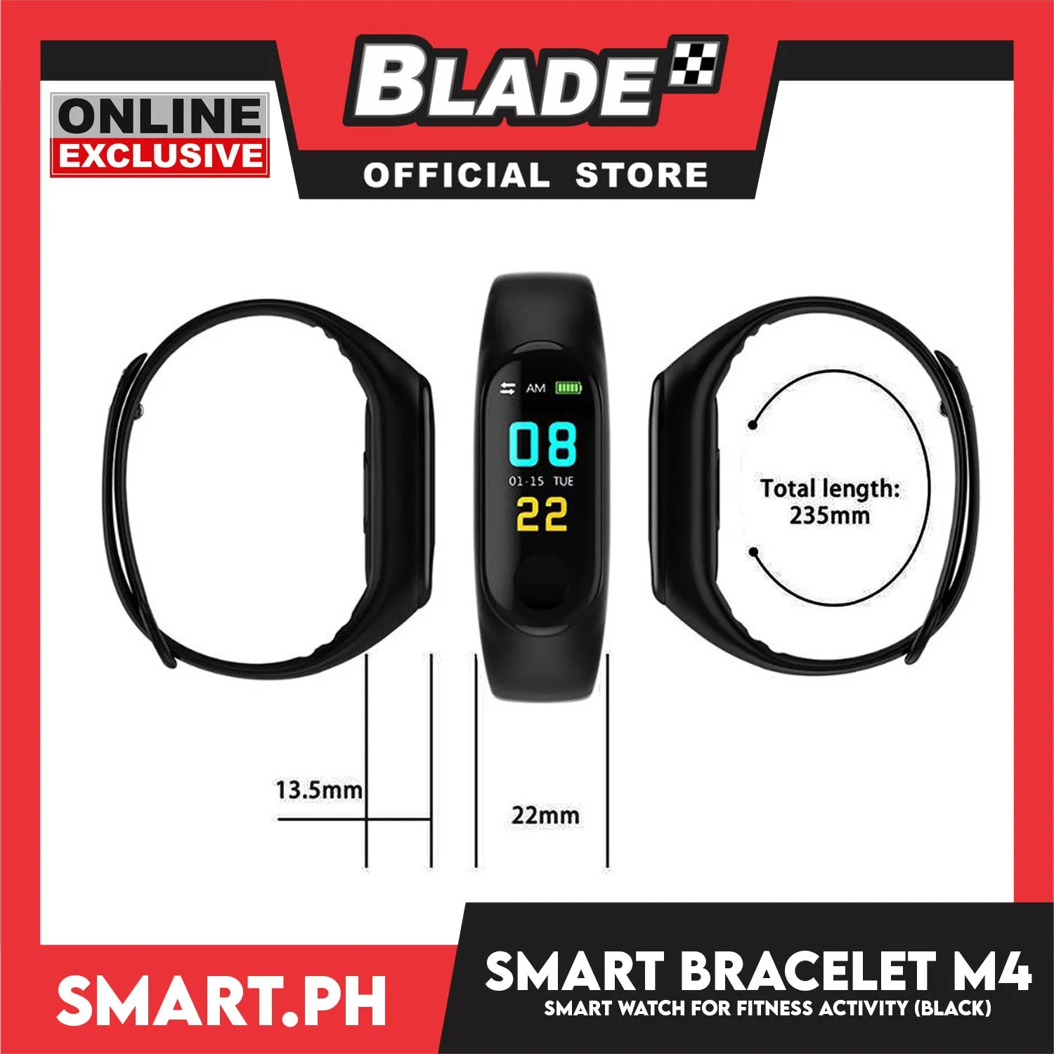 Smart Bracelet M4 Fitness Tracker Smart Watch (Black) Wristband for Health Monitoring