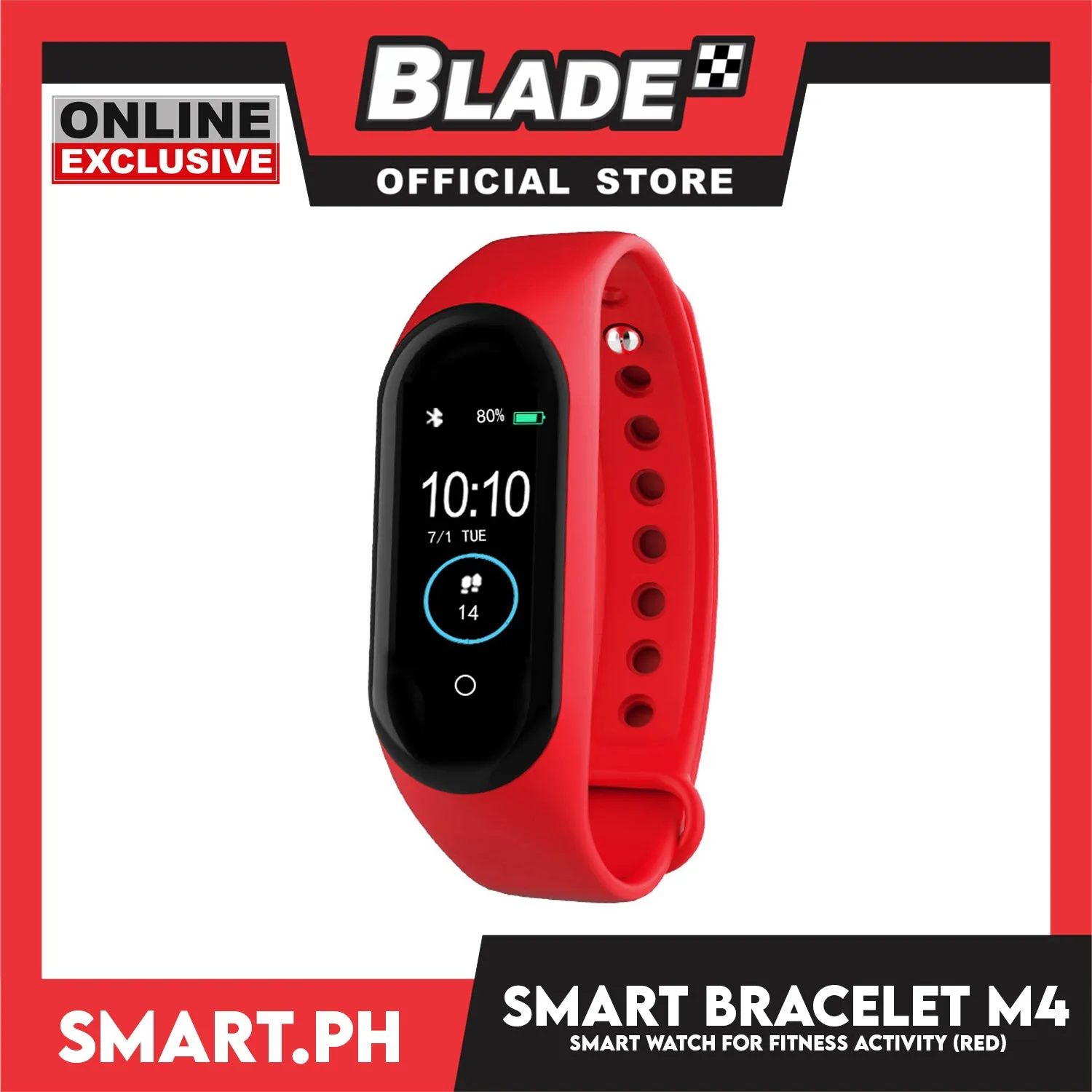 Smart Bracelet M4 Fitness Tracker Smart Watch (Red) Wristband for Health Monitoring