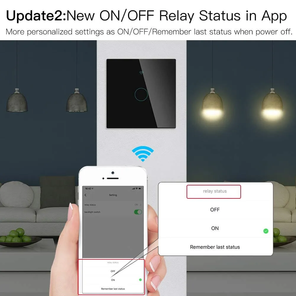 Smart Wi-Fi Touch 1-Gang Light Switch – Voice-Controlled & App-Enabled (White, Black & Gold)