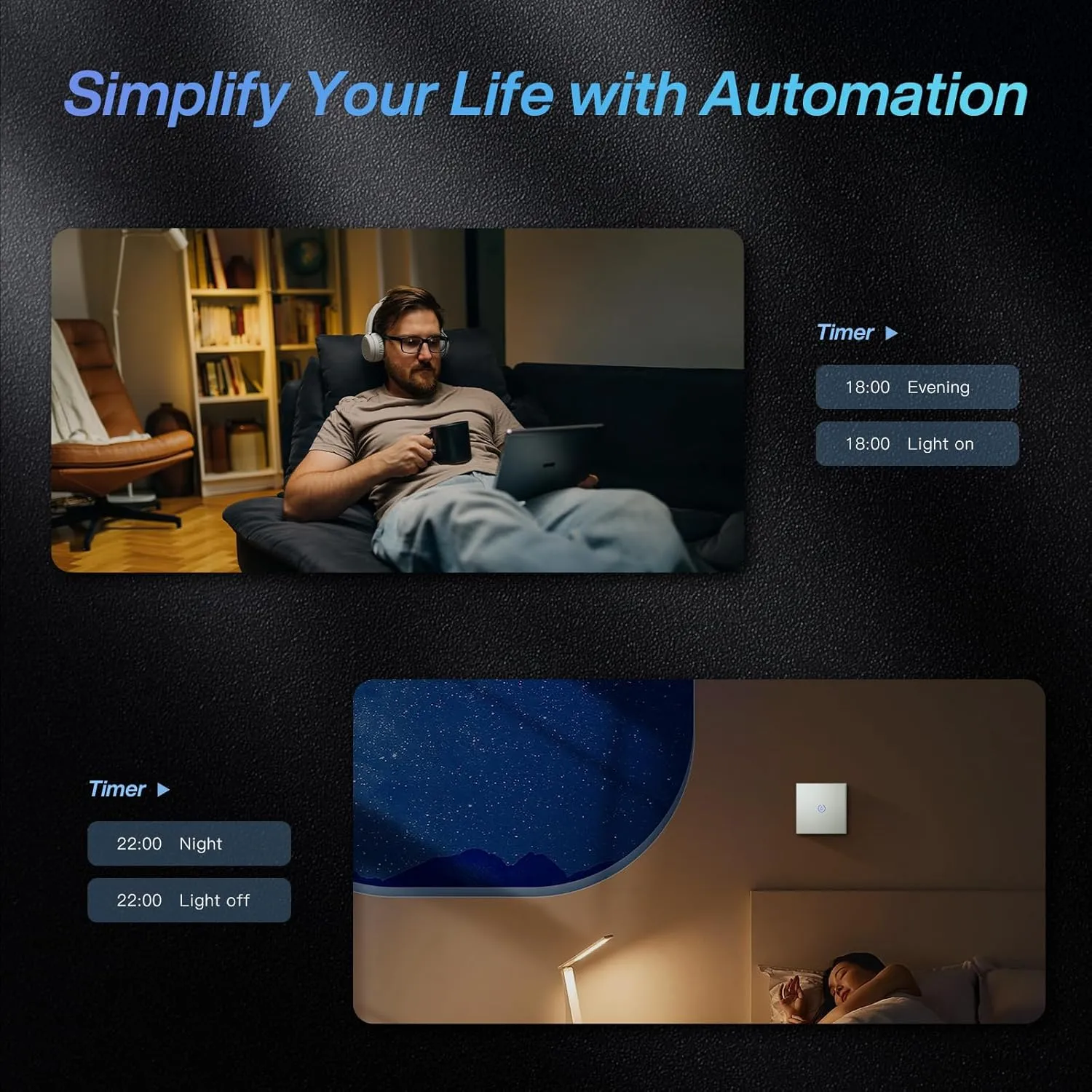 Smart Wi-Fi Touch 1-Gang Light Switch – Voice-Controlled & App-Enabled (White, Black & Gold)
