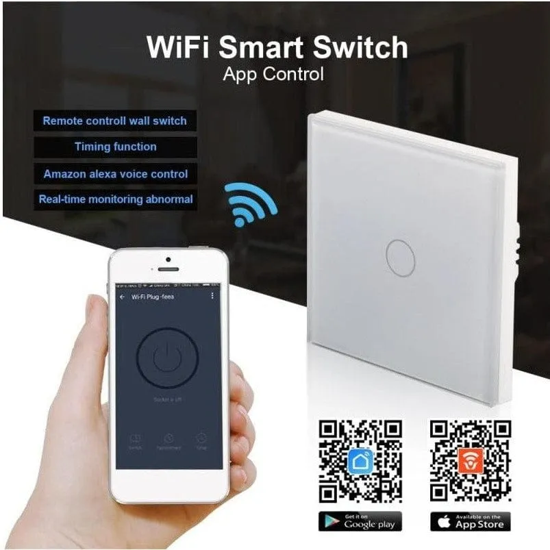 Smart Wi-Fi Touch 1-Gang Light Switch – Voice-Controlled & App-Enabled (White, Black & Gold)
