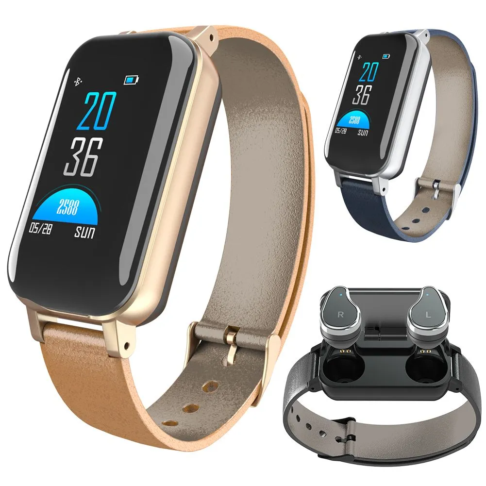 T89 TWS Smart Watch Bracelet headphone Heart Rate For Android iOS