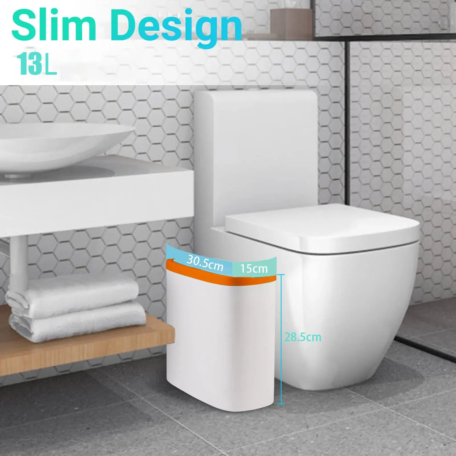 Touchless Home Trash Can with Lid, Motion Sensor & Waterproof Slim Garbage Can