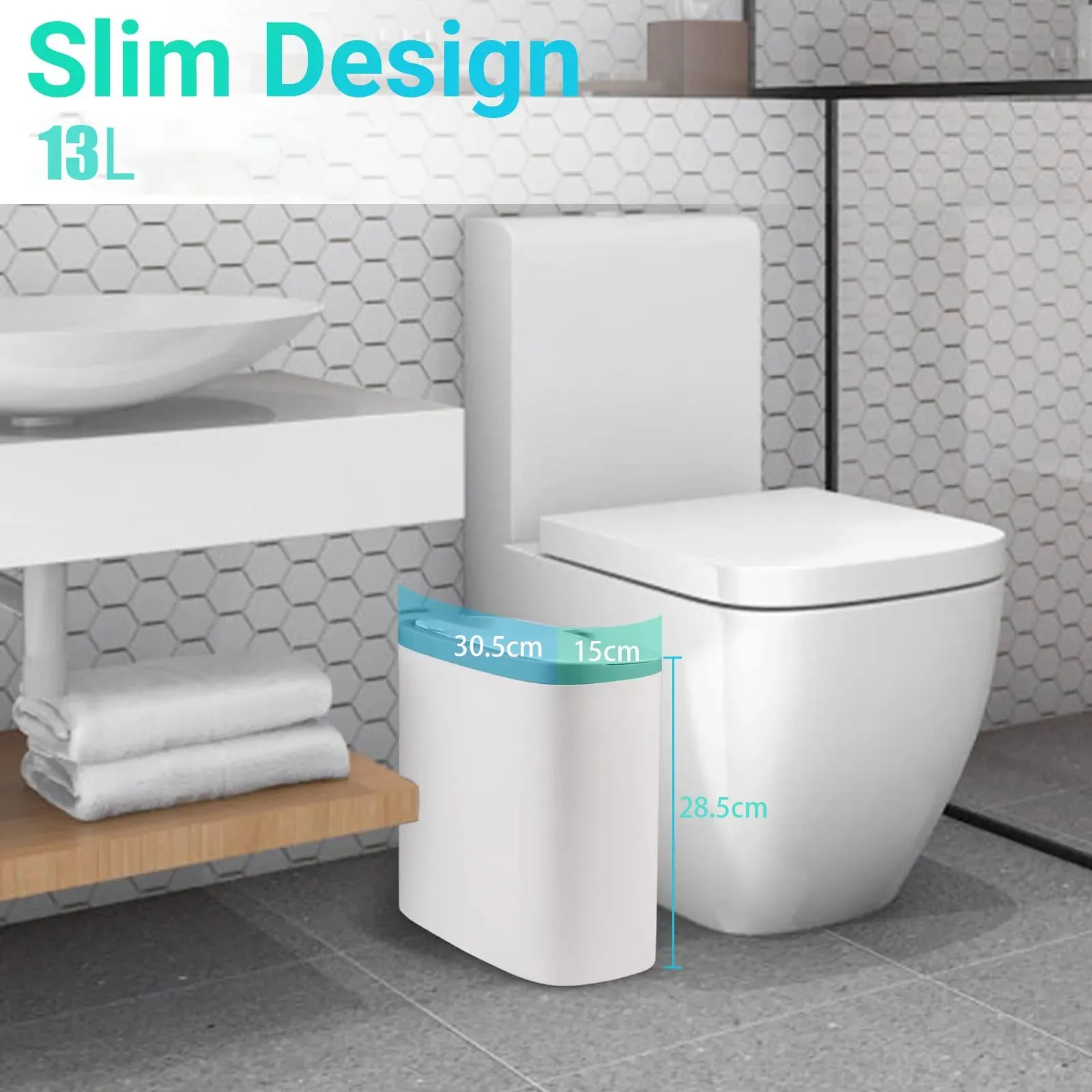 Touchless Home Trash Can with Lid, Motion Sensor & Waterproof Slim Garbage Can