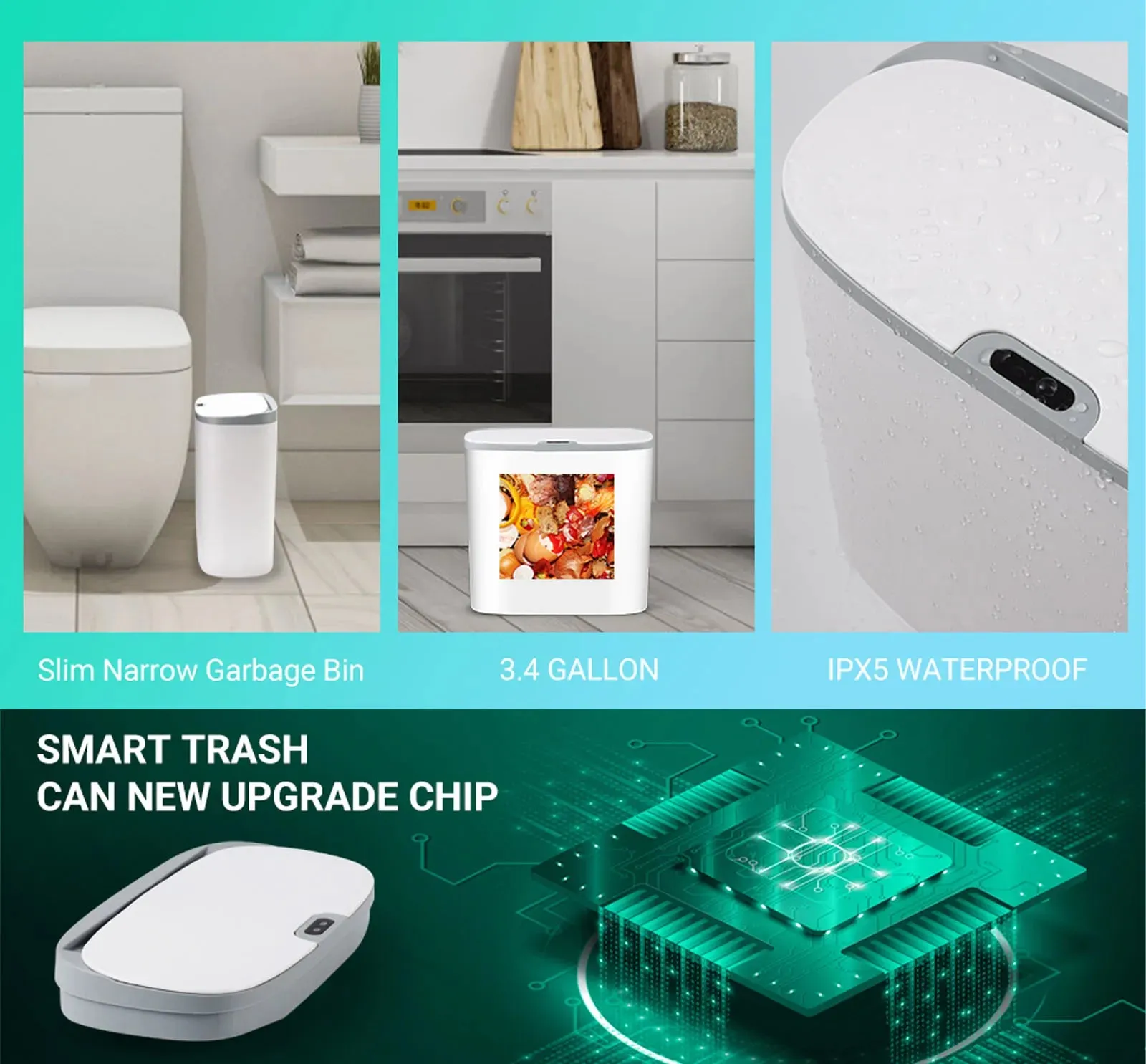 Touchless Home Trash Can with Lid, Motion Sensor & Waterproof Slim Garbage Can