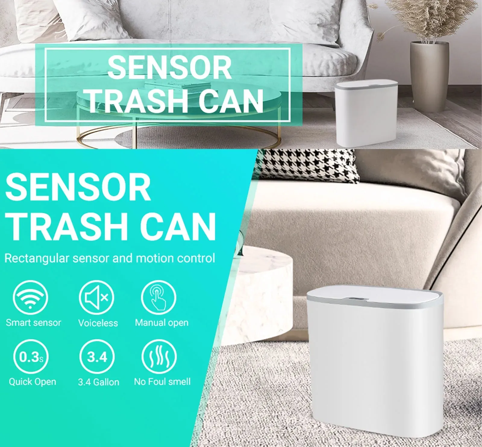 Touchless Home Trash Can with Lid, Motion Sensor & Waterproof Slim Garbage Can