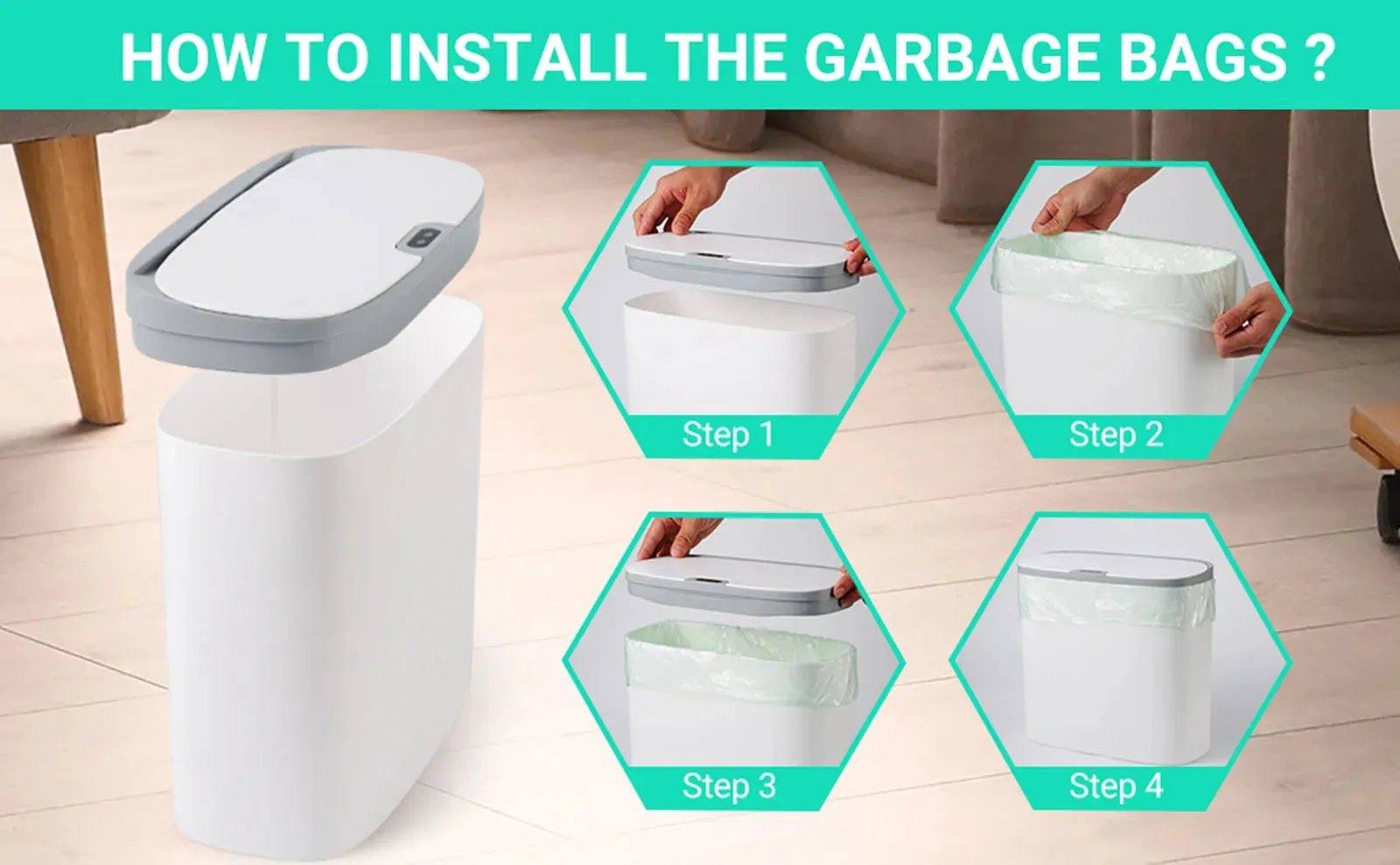 Touchless Home Trash Can with Lid, Motion Sensor & Waterproof Slim Garbage Can