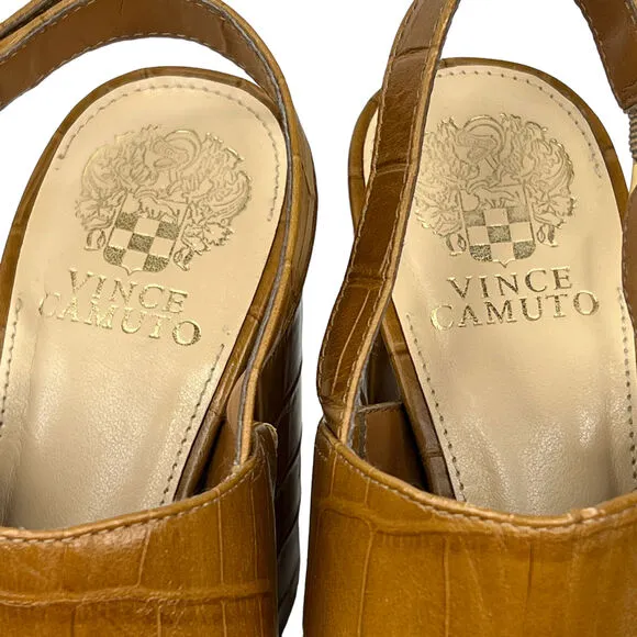 Vince Camuto Women's Platform Sandal Sovetta Chunky Brown Leather Croc Heel 9