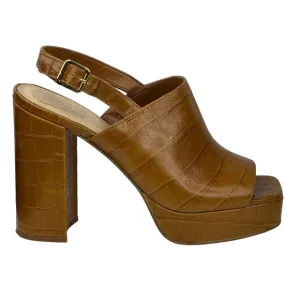 Vince Camuto Women's Platform Sandal Sovetta Chunky Brown Leather Croc Heel 9