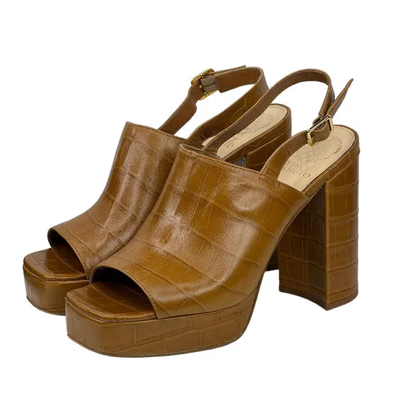 Vince Camuto Women's Platform Sandal Sovetta Chunky Brown Leather Croc Heel 9