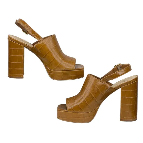 Vince Camuto Women's Platform Sandal Sovetta Chunky Brown Leather Croc Heel 9