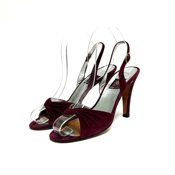 Vintage 1990s maroon suede twisted vamp formal slingback heels
