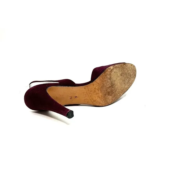 Vintage 1990s maroon suede twisted vamp formal slingback heels
