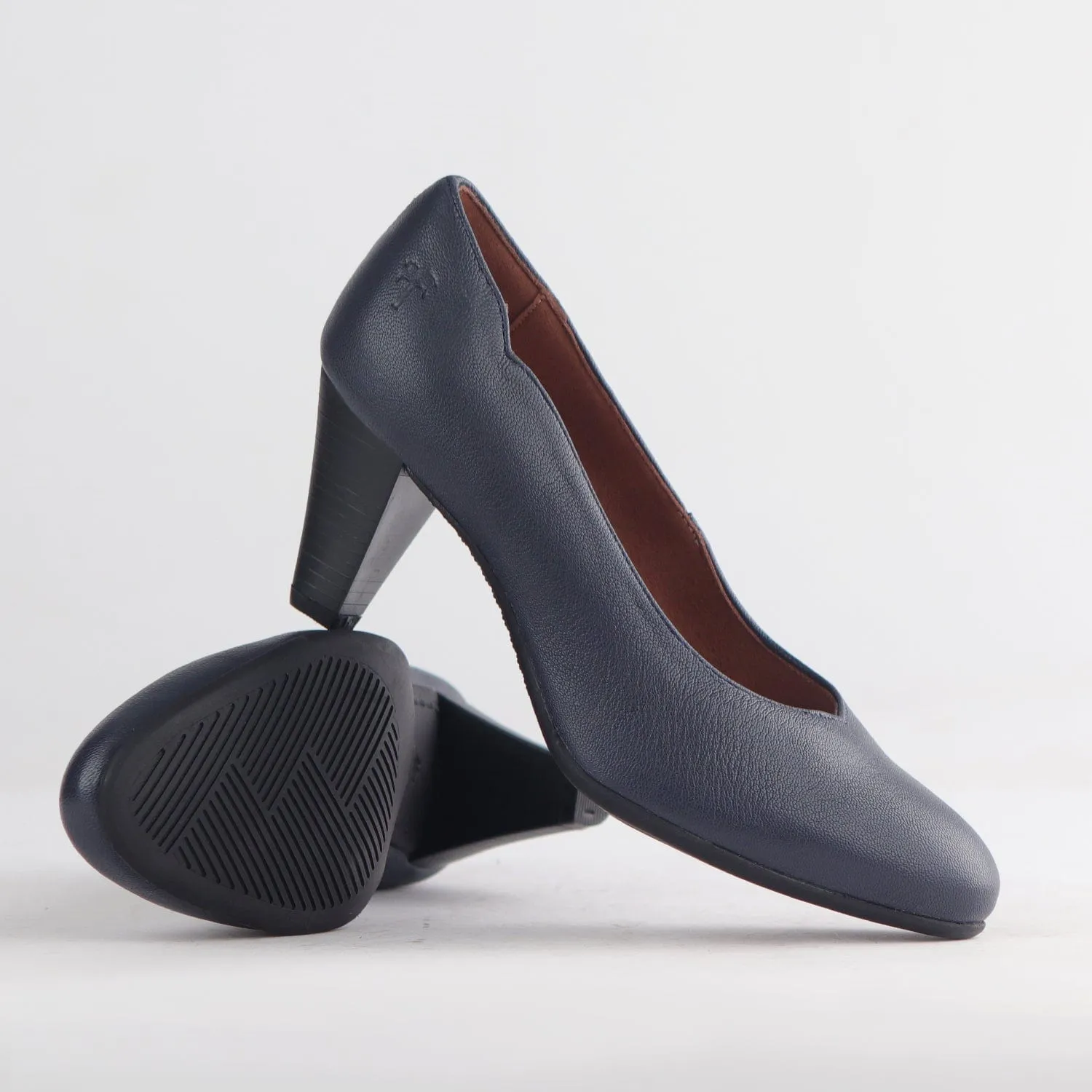 Wider Fit Mid Heel Court in Navy - 10873