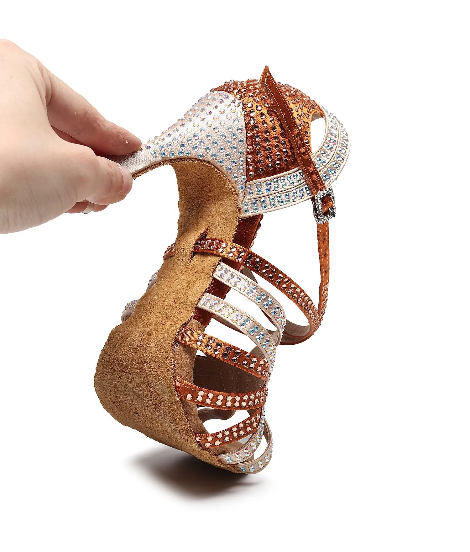 Women girls soft-soled diamond Latin dance shoes orange white splicing cha-cha  salsa samba tango waltz dance shoes high-heeled