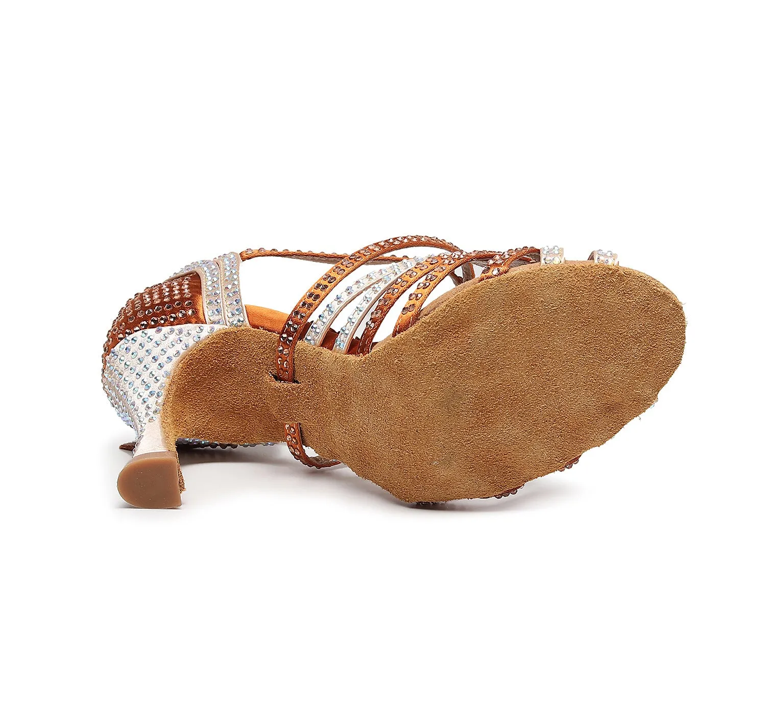 Women girls soft-soled diamond Latin dance shoes orange white splicing cha-cha  salsa samba tango waltz dance shoes high-heeled