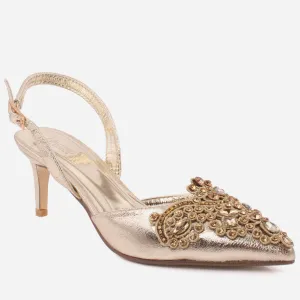 Women "TOBIAH" Sling Back Decorated Closed Toe Butterfly Lace Stiletto Heel Sandals
