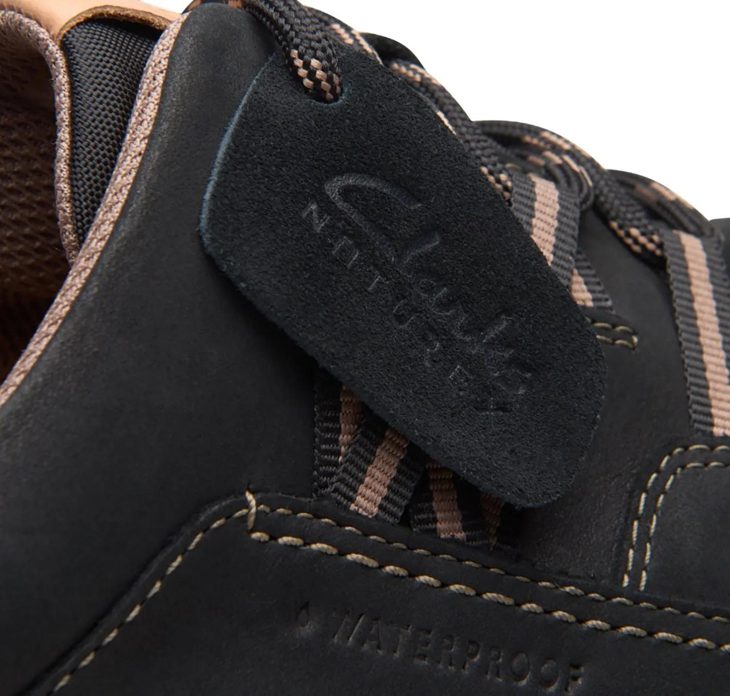 Women's Clarks Nature X Tie Waterproof Black Combi Nubuck